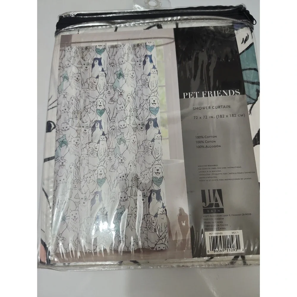 Pet Friends Dog and Cat Cotton Shower Curtain 72x72 Multi Color Animal Print